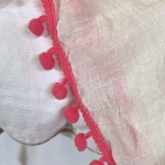 Swim Suit Coverup in White with pink and gold trim and pink Pom-pom Trim - Picture 4 of 8